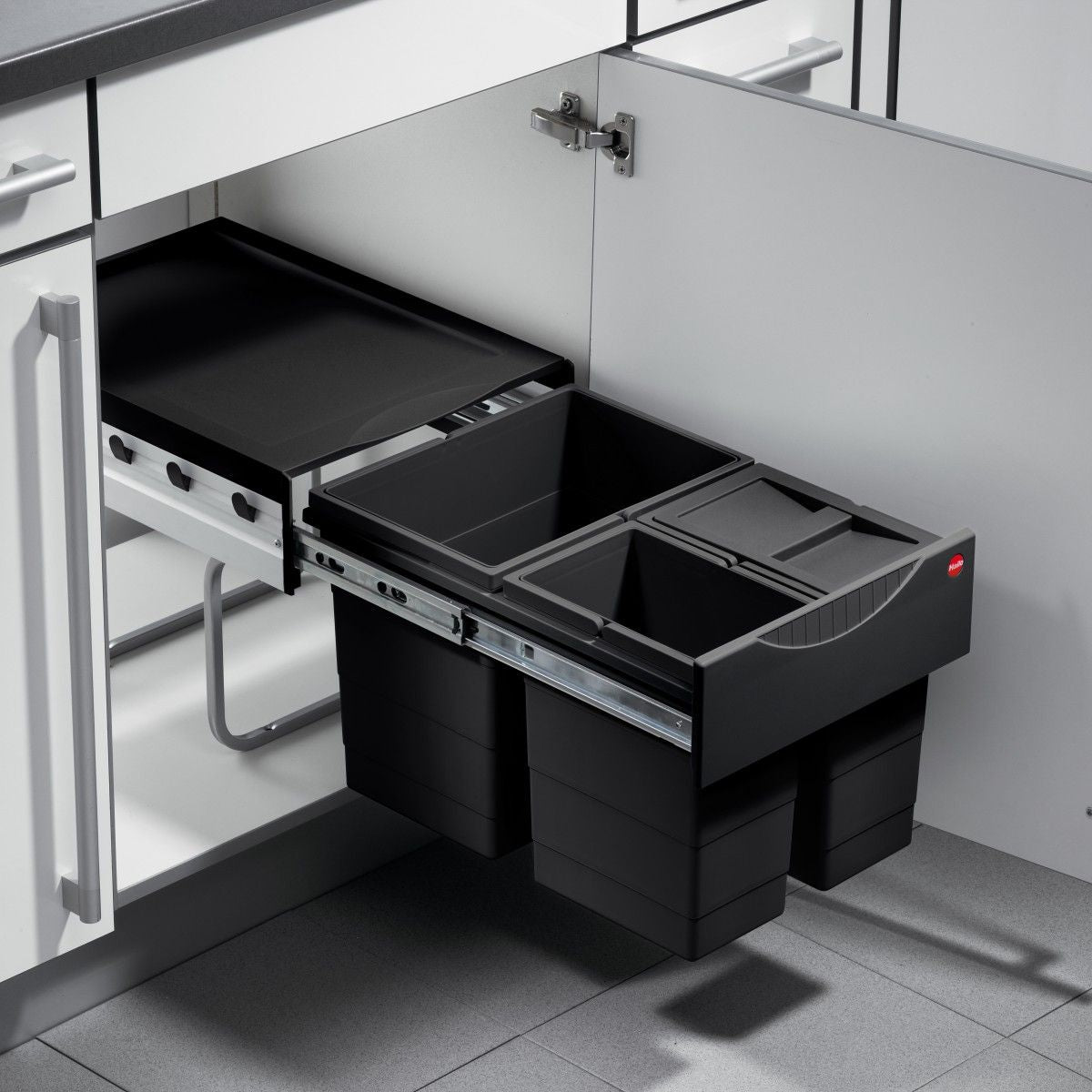 Triple Bin Swing Trash Can System - Eco-Friendly Waste Separation - 34L Capacity - Fits 400-900mm Cabinet Width 2