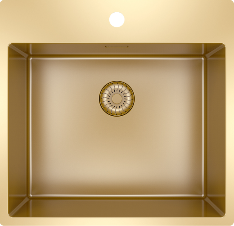 Caressi CAPP50KR10G Single Sink Gold Surface or Submount or Flush Mount with Tap Hole