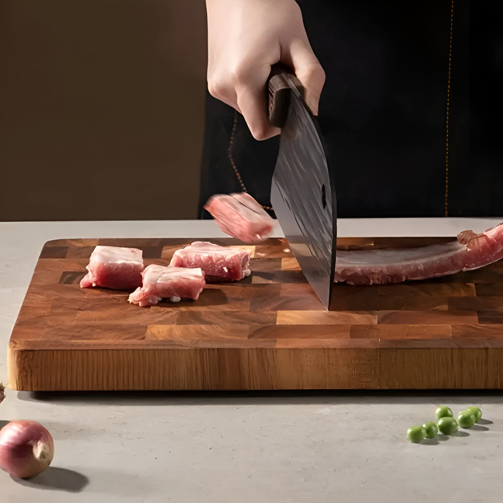 PUREWOOD – Acacia wood cutting board with antibacterial surface and elegant checkerboard design