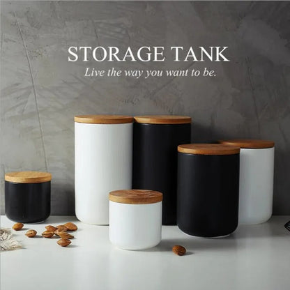 Barattoli in ceramica BambooFresh - Contenitori ermetici con coperchi in bambù naturale - Organizzazione elegante della dispensa per caffè, riso, muesli e altro ancora