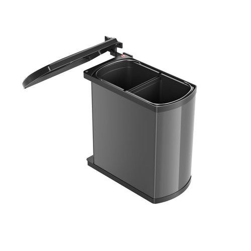 Dual Bin Trash Container for Kitchen Cabinets – 16L Capacity, Dark Gray, Automatic Lid Mechanism, Space-Saving Design 1