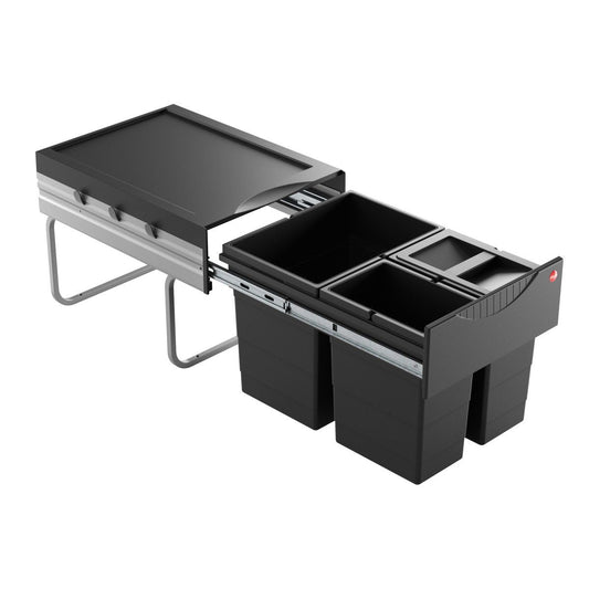 Triple Bin Swing Trash Can System - Eco-Friendly Waste Separation - 34L Capacity - Fits 400-900mm Cabinet Width 1