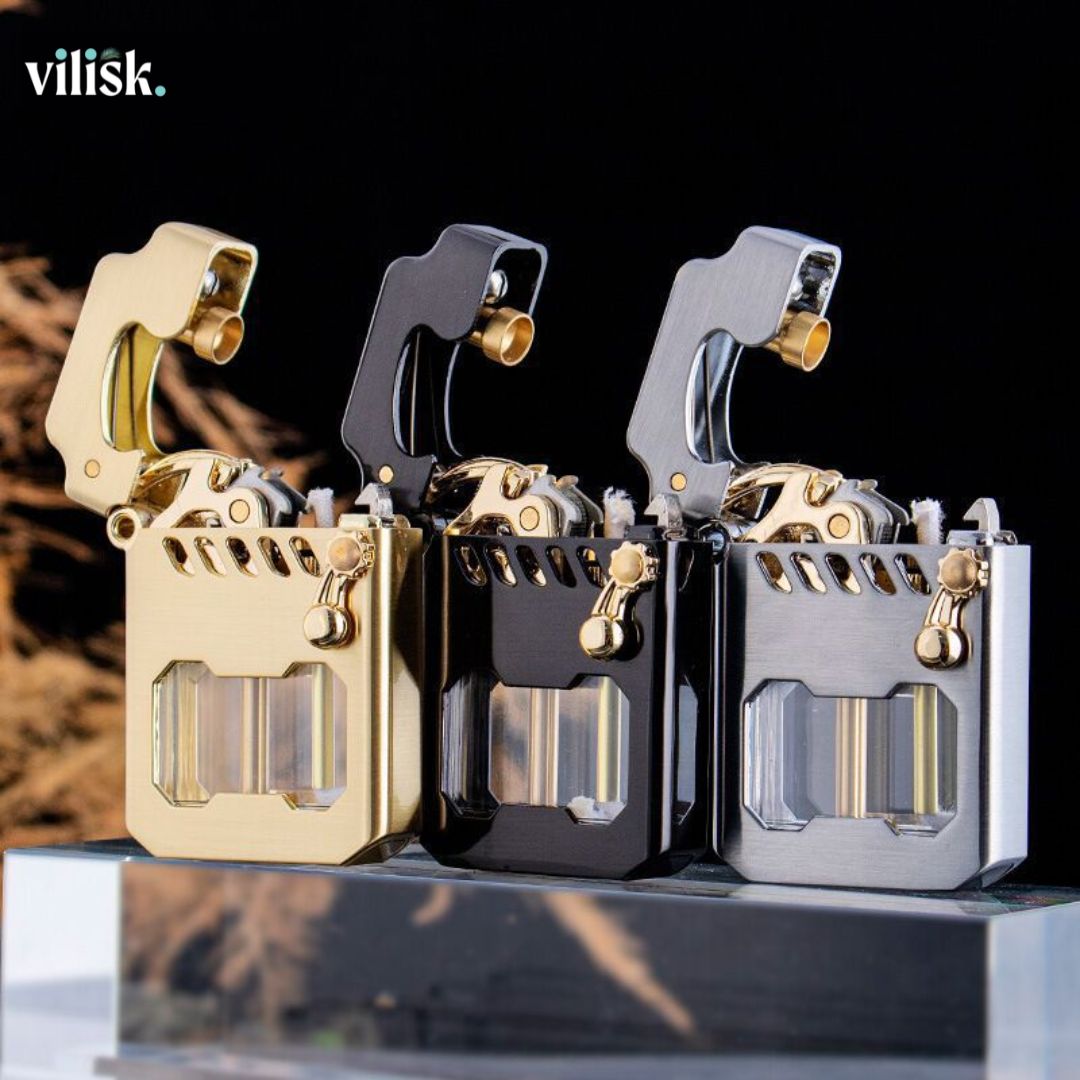 GearFlame Windproof Aansteker - Metalen Vlamaansteker met Gear Ontstekingssysteem | Navulbaar, Weerbestendig, Zakformaat & Stijlvol voor Dagelijks Gebruik