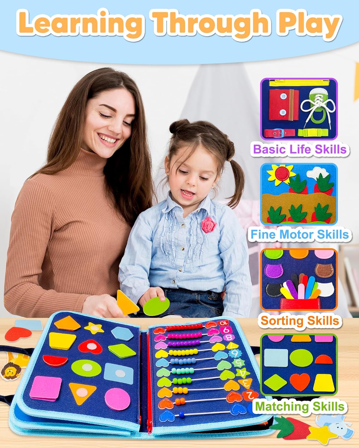 MINDZIP ACTIVITY BOARD – Montessori busy board for sensory motor skill development