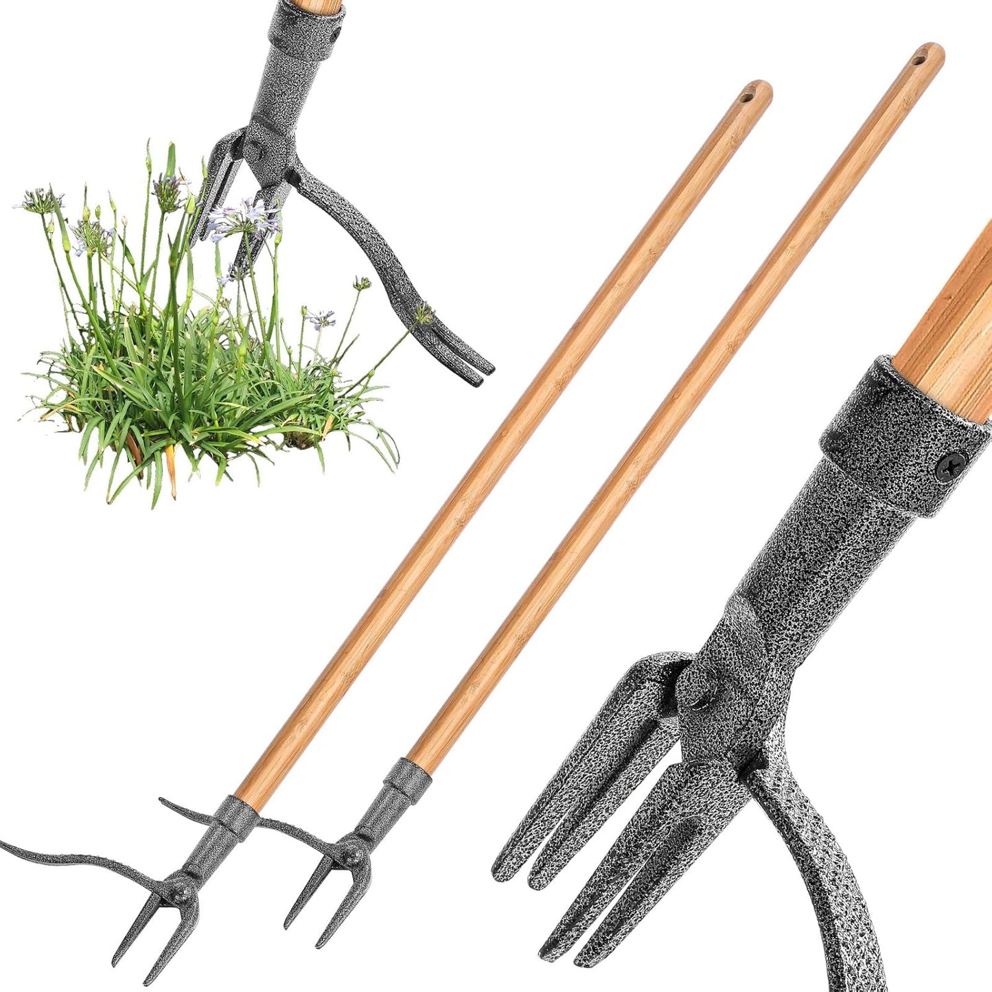 Onkruidverwijderaar met klauw - 4-tands worteltrekker voor dieptrekken van onkruid | Ergonomisch en duurzaam ontwerp voor gazons, perken en tuinen