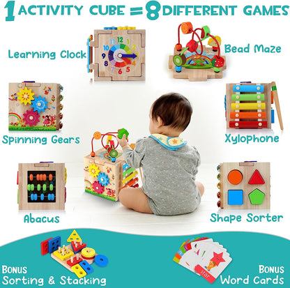 EDUCUBE 8-IN-1 – Montessori Learning Cube for Toddlers with Sensory Games
