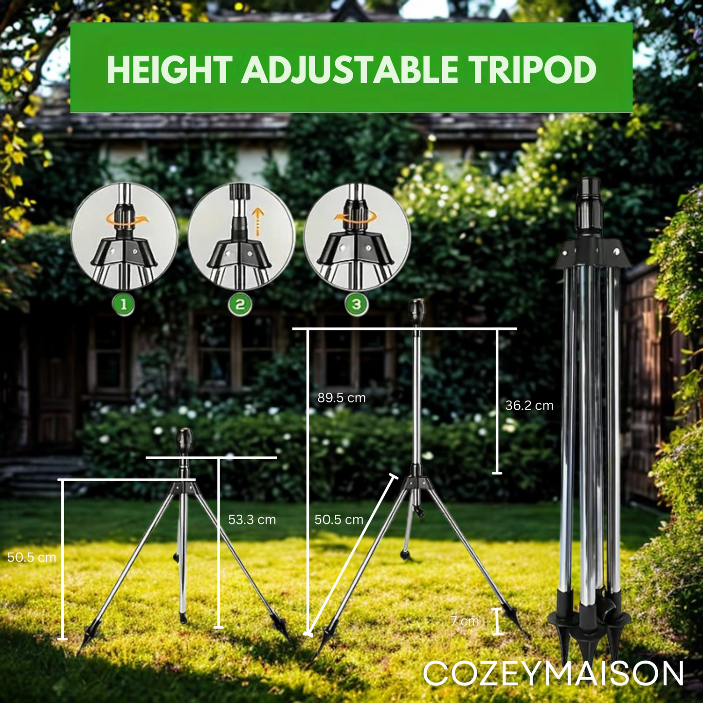 AquaSpin 360° tuinsproeikop - Automatisch roterende besproeiing voor gazons & perken | Hoog rendement, lage druk, weerbestendig ontwerp