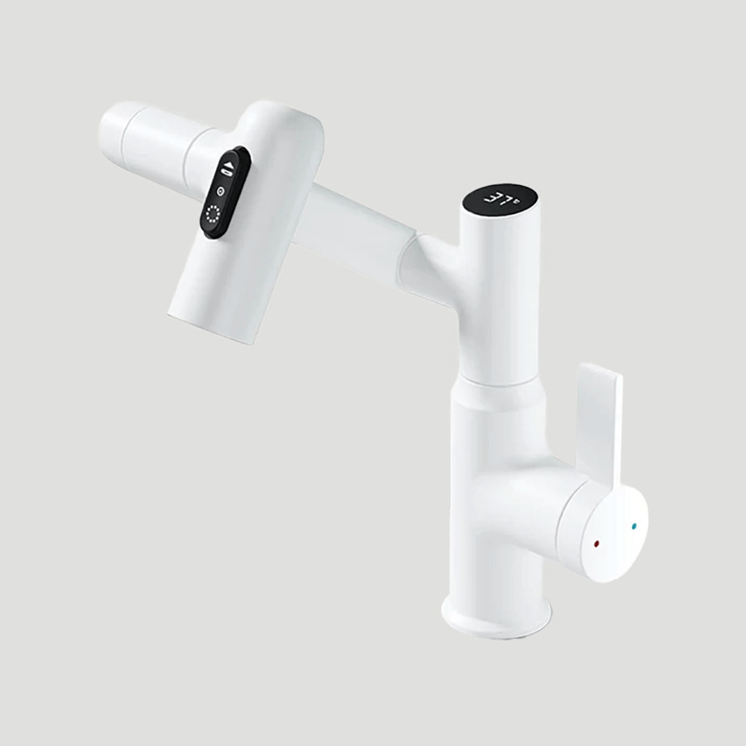 Aquatwist 360° Keukenkraan - Draaibare Chroomkraan met Instelbare Hoogte & Temperatuurdisplay | Modern, doe-het-zelf-installatie, spatvrij ontwerp