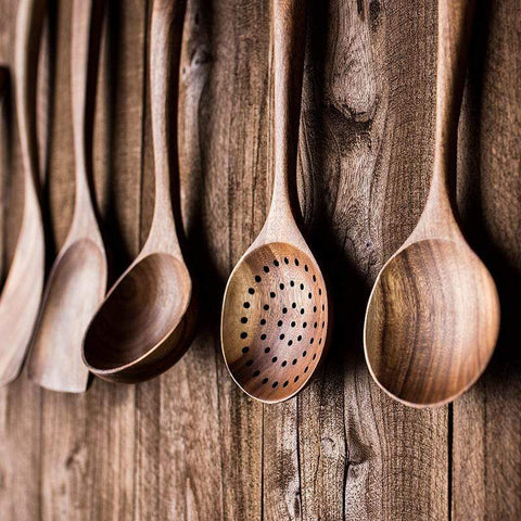 TEAKCRAFT – Natural teak kitchen utensils set with heat resistance and rustic elegance