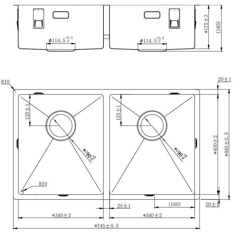 Lorreine - Double Stainless Steel Sink - 3434-R - 800mm 3