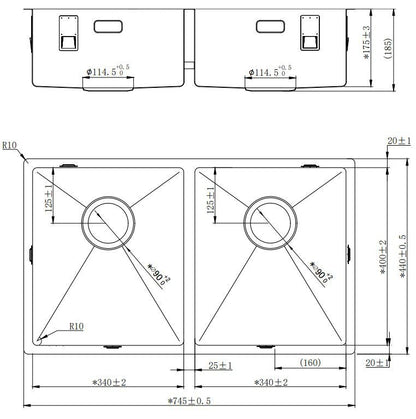 Lorreine - Double Stainless Steel Sink - 3434-R - 800mm 3