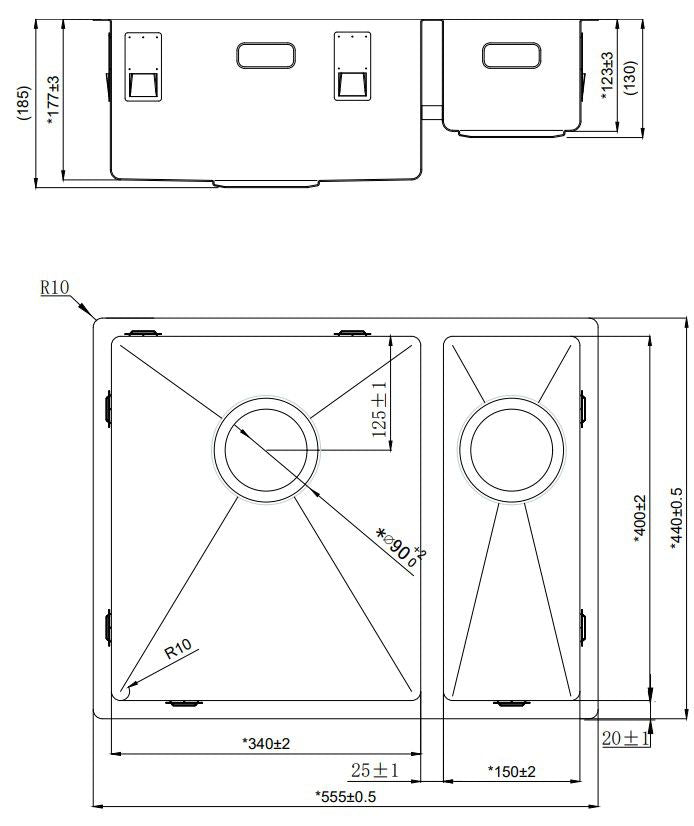 Lorreine - Stainless Steel Sink - 3415-R - 1.5 Bin - 600mm 3