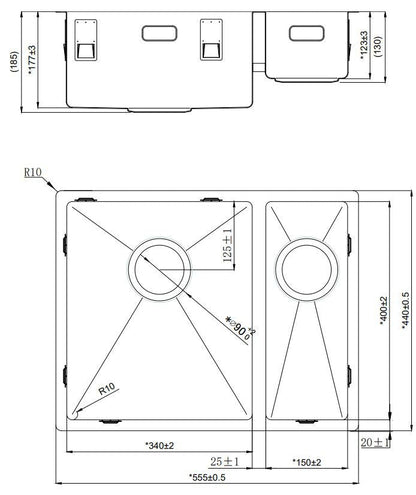 Lorreine - Stainless Steel Sink - 3415-R - 1.5 Bin - 600mm 3