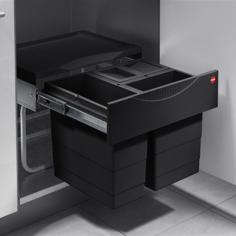 Eco-Friendly Triple Bin Trash Can System - 12L & 8L Bins - 434x330x347 mm - Fits 500-600 mm Cabinets 2