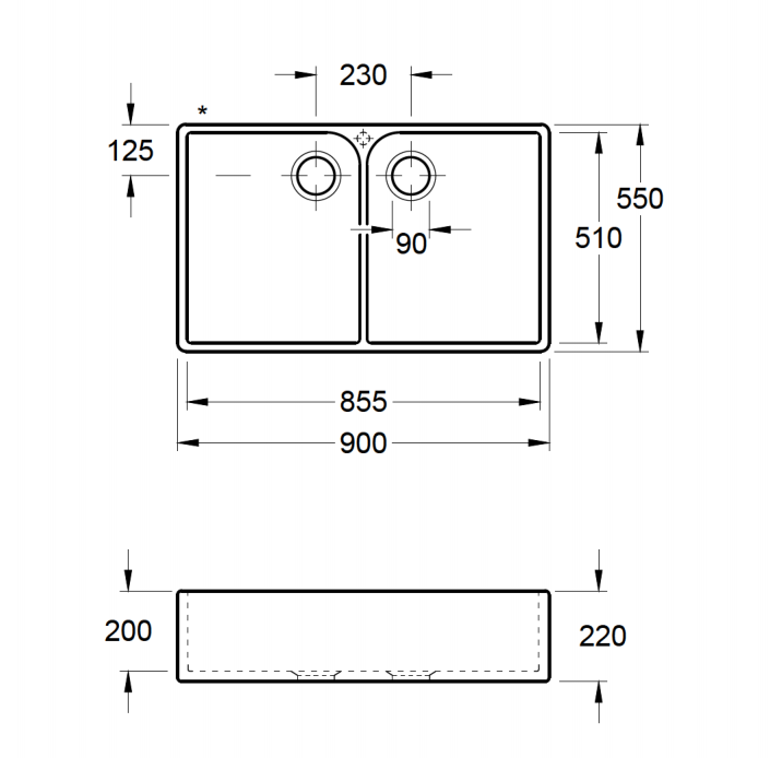 Villeroy & Boch - Double Sink - 900 x 550 mm - Ceramic - White Alpin 1