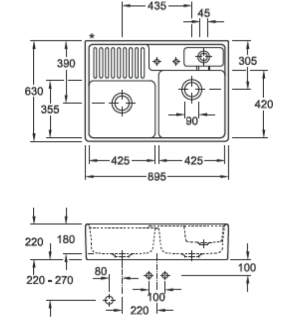 Villeroy & Boch - Double Sink - Model 632391R7 - Size 895x630mm 1