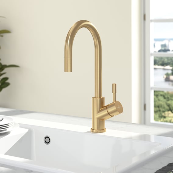 Villeroy & Boch - Umbrella Flex - 389mm Height - Gold Kitchen Faucet 2