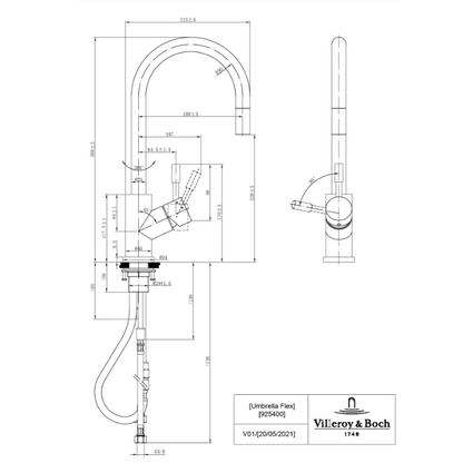 Villeroy & Boch - Umbrella Flex - 389mm Height - Gold Kitchen Faucet 5