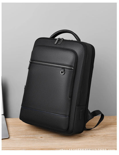 Elegant Leather Backpack with USB Port – Stylish Laptop Bag for Work & Travel | PU Leather, Softback, 15.6-Inch Capacity & Charging Function