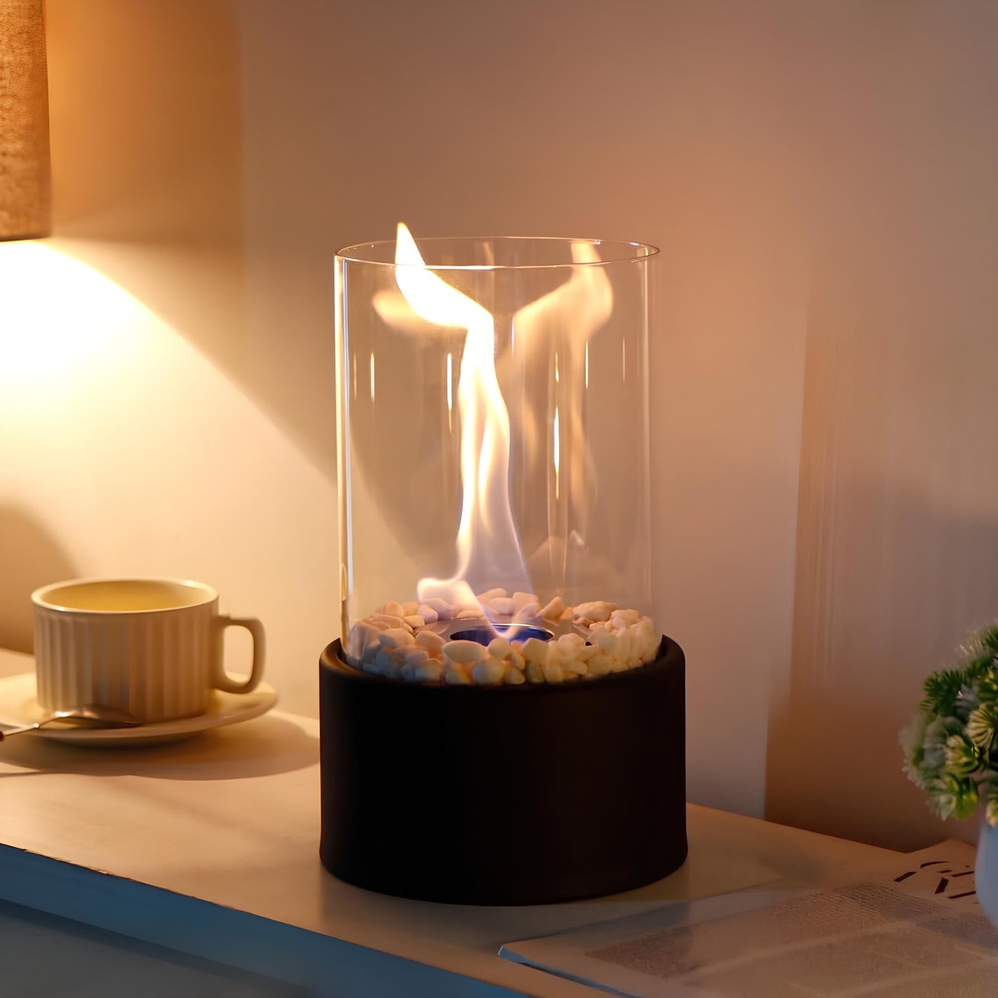 Lampada a olio in vetro FlameAura - Elegante lampada a fiamma con serbatoio dell'olio ricaricabile, sostenibile, senza fili e decorativa per uso interno ed esterno.