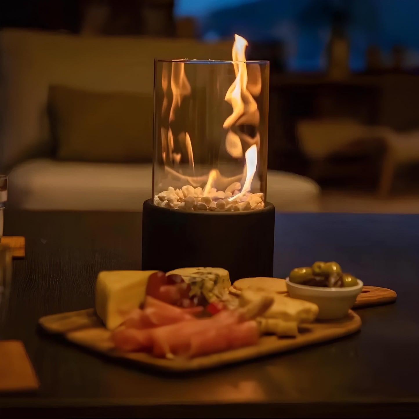 Lampada a olio in vetro FlameAura - Elegante lampada a fiamma con serbatoio dell'olio ricaricabile, sostenibile, senza fili e decorativa per uso interno ed esterno.