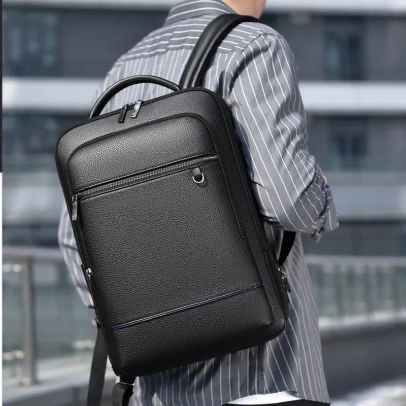 Elegant Leather Backpack with USB Port – Stylish Laptop Bag for Work & Travel | PU Leather, Softback, 15.6-Inch Capacity & Charging Function