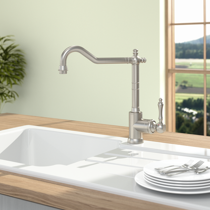 Avia 2.0 Retro-Style Kitchen Tap - 360° Rotation - Brushed Steel - 277mm Height 3