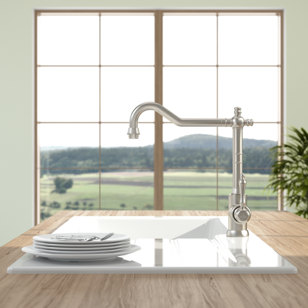 Avia 2.0 Retro-Style Kitchen Tap - 360° Rotation - Brushed Steel - 277mm Height 2