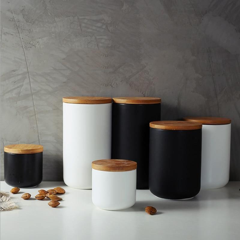 Barattoli in ceramica BambooFresh - Contenitori ermetici con coperchi in bambù naturale - Organizzazione elegante della dispensa per caffè, riso, muesli e altro ancora