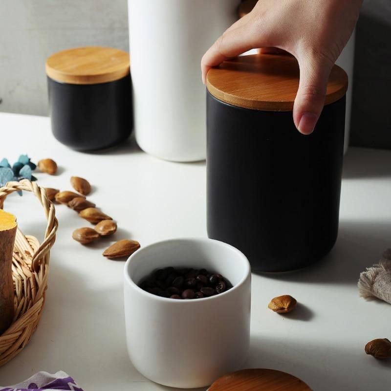 BAMBOOFRESH – Airtight ceramic storage jars with bamboo lids for fresh, organized kitchens